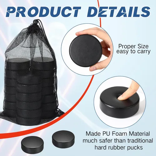 Miniatura 5 de Wettarn Mini discos de hockey sobre hielo de espuma deportiva de 3 pulgadas para interiores con bolsa de malla para niños y adultos, práctica