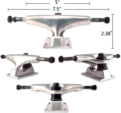 Miniatura 3 de VJ Monopatín camión y rueda, 5.0 monopatín camiones 5.000 in camiones w/Skateboard Cruiser rueda 2.362 in, rodamientos de monopatín, tornillos