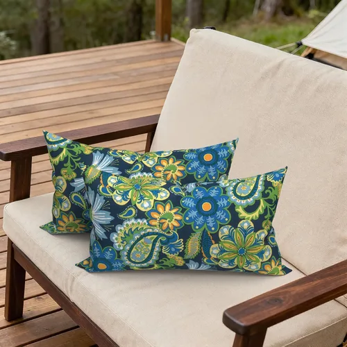 Miniatura 803 de Juego de 2 almohadas para exteriores de 16 x 16 pulgadas, repelentes al agua con interiores, para muebles de patio, hogar, jardín, geometría bohemia