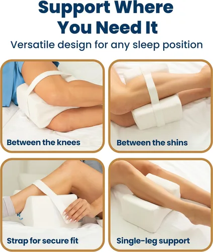 Miniatura 3 de Everlasting Comfort Almohada de rodilla de espuma viscoelástica para personas que duermen de lado, alivio del dolor de ciática, correa ajustable