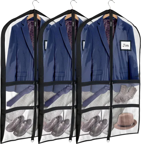 Miniatura 15 de Univivi Bolsas de PVC transparente para disfraz de baile, bolsa de ropa de 35 pulgadas para competiciones de baile, con 3 bolsillos separados