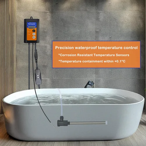 Miniatura 4 de Calentador de agua de inmersión eléctrico portátil de titanio de 2000 W totalmente sumergible para piscina y bañera de hidromasaje con GFCI, control