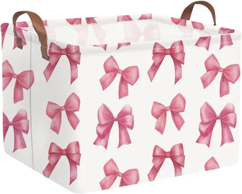 Miniatura 11 de FXOLCSHE - Canasta rectangular rosa de alpaca, canasta de lavandería impermeable plegable para guardería, canasta de juguetes para habitación