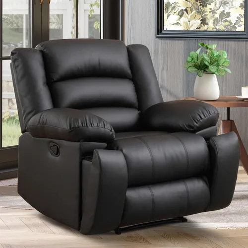 Miniatura 14 de EBELLO Sofá reclinable manual de piel sintética con 2 portavasos ocultos, reposabrazos rellenos, sofá reclinable de 3 asientos, sofá para sala