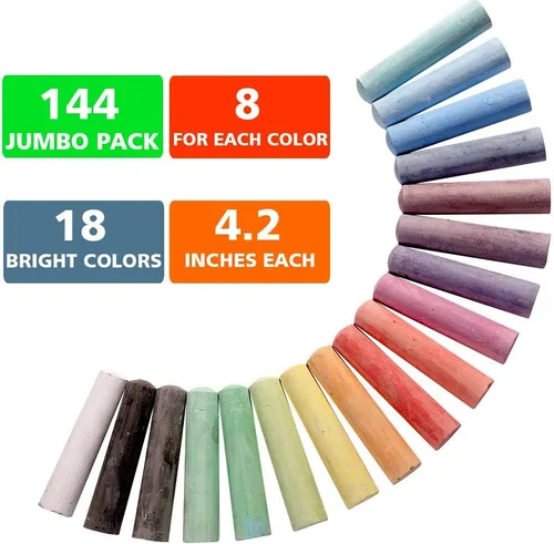 Miniatura 2 de feela Tiza para acera, paquete de 144 unidades, 18 colores, juego de tizas para acera para niños, a granel, ideal para niños y familia, pintura