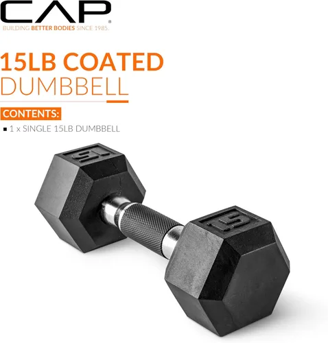 Miniatura 2 de CAP Barbell Peso de la mancuerna hexagonal recubierta, individual, 10-120 libras, múltiples opciones
