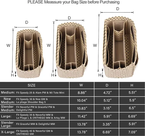 Miniatura 3 de Organizador de bolso organizador de fieltro con cremallera e inserto inferior cosido ajuste Speedy Neverfull Gracefull bolso 6 tamaños M lunares