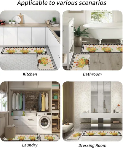 Miniatura 6 de Tapete de baño de calabaza y girasol a cuadros para bañera, antideslizante, de secado rápido y absorbente, de tierra de diatomeas, para fregadero