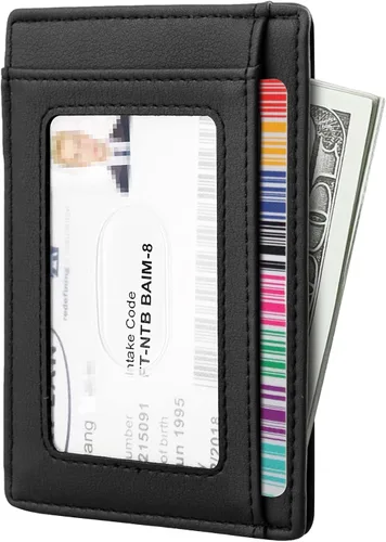 Miniatura 56 de Travelambo billetera mediana y minimalista de cuero para bolsillo frontal, con bloqueo de interferencia de radiofrecuencia