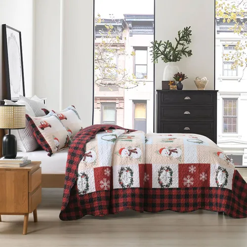 Miniatura 4 de Juego de edredón navideño de 3 piezas con estampado de reno rústico de Navidad, juego de ropa de cama (individual)