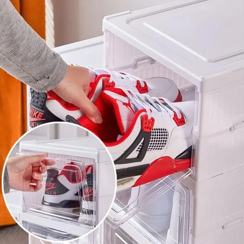 Miniatura 8 de GUDEMAY Caja de almacenamiento de zapatos con tapa frontal, sin montaje, apilable, organizador de zapatos con puerta transparente, estante