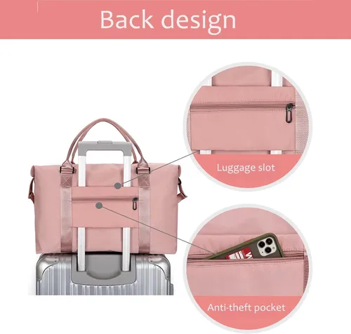 Miniatura 20 de KARRESLY Bolsa de viaje para mujer, bolsa de hombro para fin de semana, bolsa de deporte, gimnasio, bolsa de mano, impermeable, Beige
