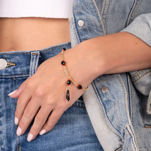 Miniatura 2 de Barzel Pulsera azabache chapada en oro de 18 quilates, fabricada en Brasil