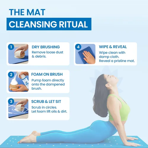Miniatura 4 de Flexies Kit de limpieza de esterilla de yoga – Spray de esterilla de yoga a base de espuma con cepillo suave y paño de microfibra Esenciales