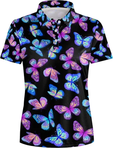 Miniatura 2 de QINGXUN Polo de manga corta con estampado gráfico para mujer, polo de golf que absorbe la humedad