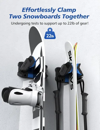 Miniatura 4 de Skifavs Soporte de Pared para Esquí y Snowboard, Montaje de Pared para Esquí y Montaje de Pared para Rack de Esquí para Garaje que Ahorra Espacio