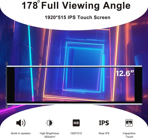 Miniatura 3 de GeeekPi monitor LCD táctil IPS de 12.6 pulgadas FHD 1920x515, pantalla de visualización, compatible con la carcasa de PC Hyte Y60, CPU, GPU, panel