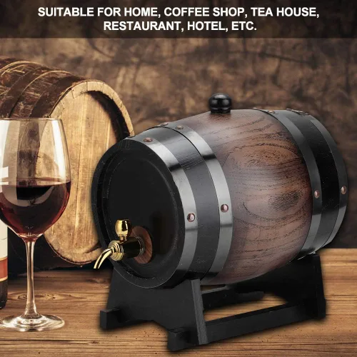 Miniatura 3 de Barril de envejecimiento de roble, contenedor de barril de vino de alta calidad de roble rojo negro a rayas vintage de 3 litros con soporte