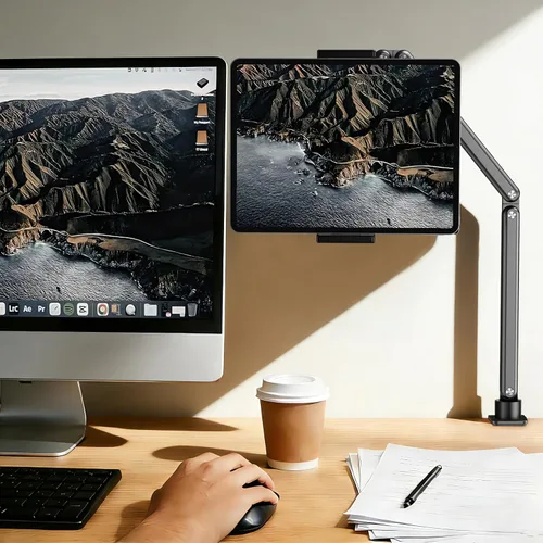 Miniatura 4 de Urmust Soporte de pared para tableta para iPad, rotación de 360°, soporte ajustable para tablet con brazo extensible de aluminio, para iPad