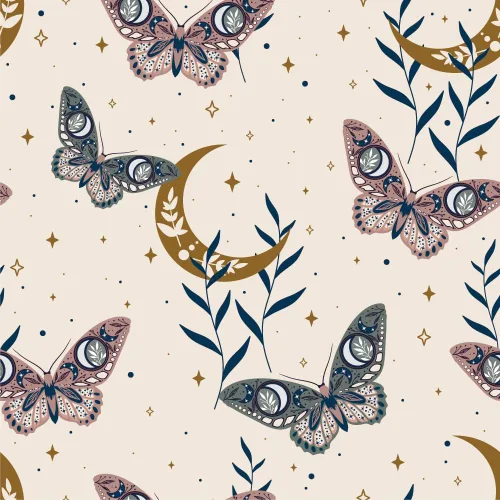 MuralPeel Papel Tapiz Bohemio de Estrellas Doradas Luna Mariposa Hoja Despegar y Pegar Autoadhesivo Removible Fácil de Despegar Pegar en Papel de