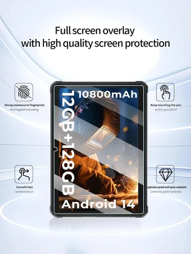 Miniatura 2 de Protector de pantalla para tableta HOTWAV R8 resistente Android de 14 a 10.1 pulgadas HD+ impermeable, UYRUREL antiarañazos, dureza 9H, sensible al