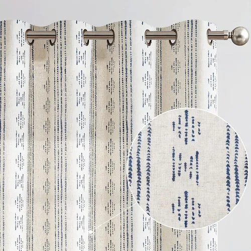 Miniatura 10 de jinchan Cortinas bohemias a rayas para sala de estar, cortinas de lino estilo granja de 63 pulgadas de largo, 2 paneles para dormitorio, mudcloth