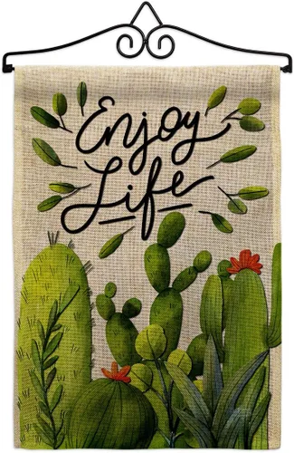 Breeze Decor Cactus Life - Juego de bandera de arpillera para jardín, colgador de pared regional, suroeste, desierto, país, suculentas, área