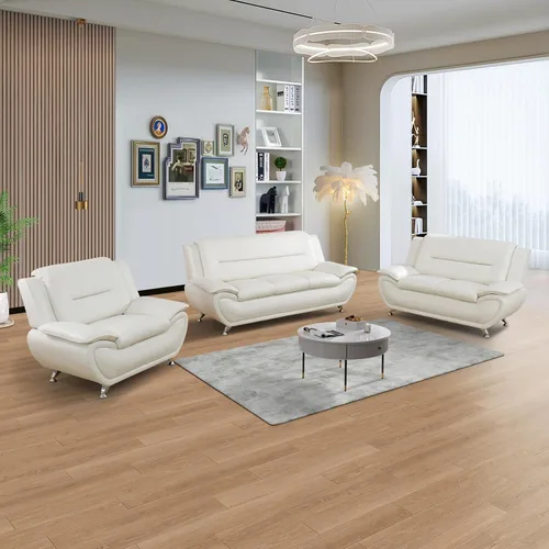 Miniatura 9 de Sofá modular de cuero, muebles de sala de estar, juego de sofá de 3 piezas, sofá modular moderno de piel sintética con patas resistentes para sala