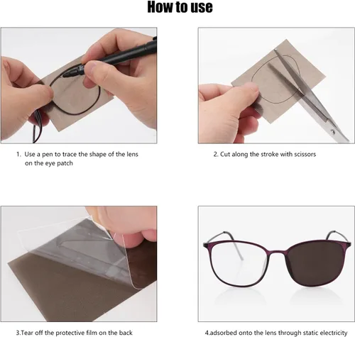 Miniatura 4 de Parche para ojos translúcido marrón para anteojos, paquete de 6 unidades reutilizables para parcheo de la visión, perfecto para ojo perezoso