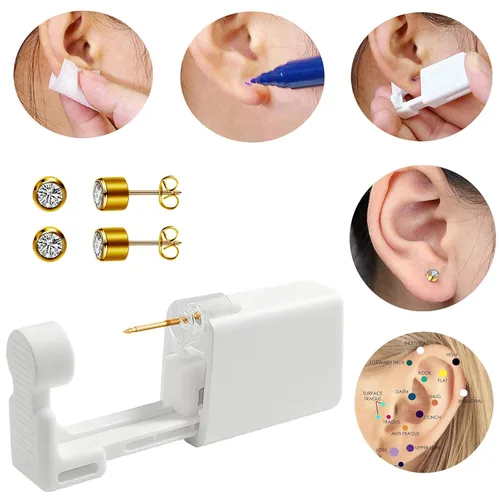 Miniatura 5 de Kit de piercing de oreja desechable con aretes de circonita de varios tamaños, kit de perforación de oreja fácil y auto para su propio uso en casa