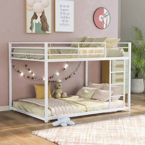 Miniatura 16 de Harper & Bright Designs Litera de metal individual sobre individual, litera baja resistente con barandillas de seguridad y escalera (negro)