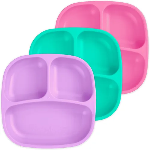 Miniatura 27 de Re-Play Platos para niños pequeños con divisores, 3 compartimentos de pared profunda, platos divididos para niños con 3 tapas, aptos