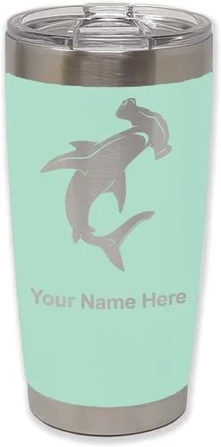 Miniatura 35 de LaserGram Vaso aislado al vacío de 20 onzas, tiburón martillo, grabado personalizado incluido (negro)