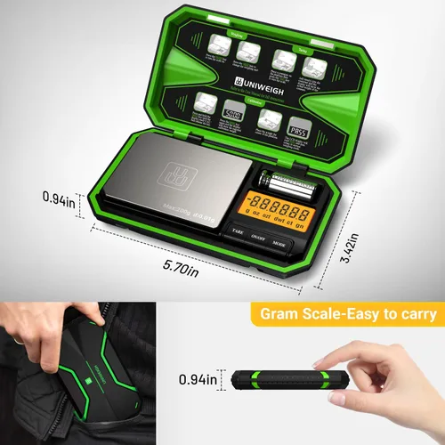 Miniatura 5 de UNIWEIGH Báscula de bolsillo digital 200g/0.01g, báscula digital en gramos, báscula para joyería, báscula para monedas con pesas de calibración