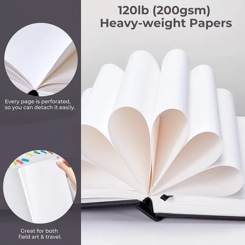 Miniatura 6 de Ohuhu Mix Media Pad - Cuaderno de bocetos de arte mixto de 10 x 7.4 pulgadas, papel pesado de 120 lb/200 g/m², 78 hojas/156 páginas, almohadilla
