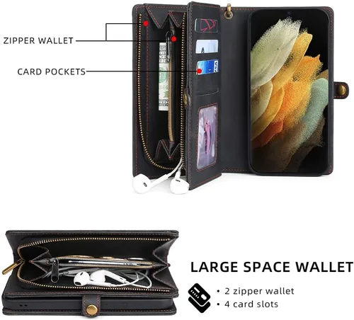 Miniatura 3 de Asuwish Funda de teléfono para Samsung Galaxy S21 Ultra 5G con cremallera, funda desmontable con protector de pantalla de vidrio templado