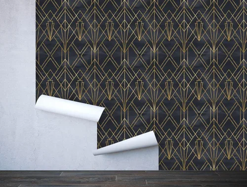 Miniatura 6 de Papel tapiz extraíble para despegar y pegar, mural de pared Art Deco autoadhesivo, líneas geométricas Art Deco, fondo negro acuarela
