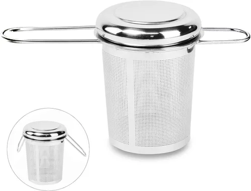 Infusor de té, filtros de malla fina más empinados de acero inoxidable, colador de té de gran capacidad con mango y tapa plegables, colgar en