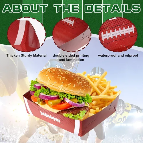 Miniatura 4 de Sawysine Paquete de 36 platos de fútbol grandes para fiestas de fútbol, bandejas de papel de 5 libras, nachos, botes de comida, cuencos desechables