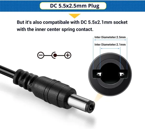Miniatura 3 de Facmogu DC 19V 3.42A Fuente de alimentación, transformadores 100-240V AC a DC 19Volt de 65 vatios, adaptador de corriente convertidor con enchufe DC