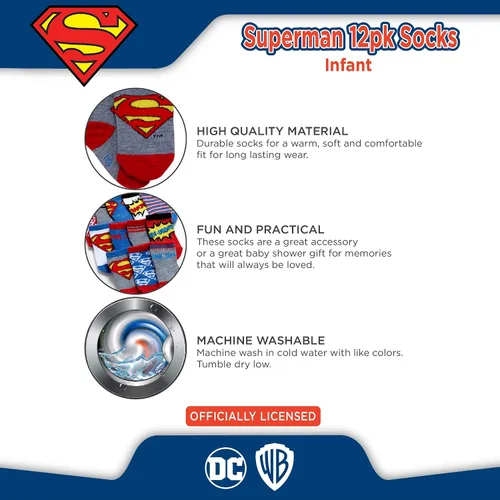 Miniatura 4 de DC Comics Calcetines para bebés niños y niñas, paquete de 12 calcetines de Batman, Wonder Woman, Superman, Liga de la Justicia, Super Girl (0-24M)
