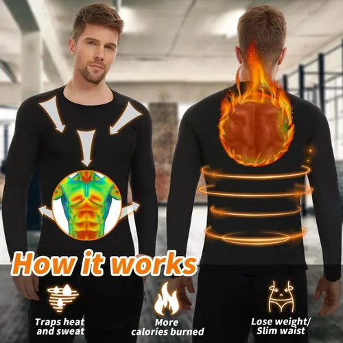 Miniatura 3 de SHAPERIN Camiseta de sauna para hombre, camiseta de sauna para atrapar el calor, traje de sauna, chaleco de sudor, moldeador de cuerpo, gimnasio