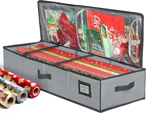 HOLDN' STORAGE Contenedor de almacenamiento de papel de regalo de alta calidad, duradero 600D a prueba de desgarros, se adapta a 27 rollos de papel