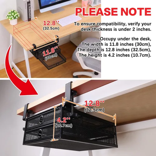 Miniatura 5 de ROSYLINE Organizador de cajones para debajo del escritorio y escritorio, organizador de cajones deslizantes de metal de 2 niveles, almacenamiento
