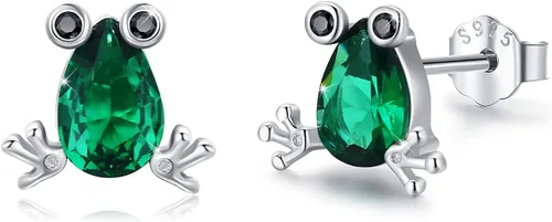 Frog Earrings for Women Girls Sterling Silver Frog Pendant Necklaces Crystal Studs Earrings Frog Stud for Teens Cute Animal Hypoallergenic Jewelry