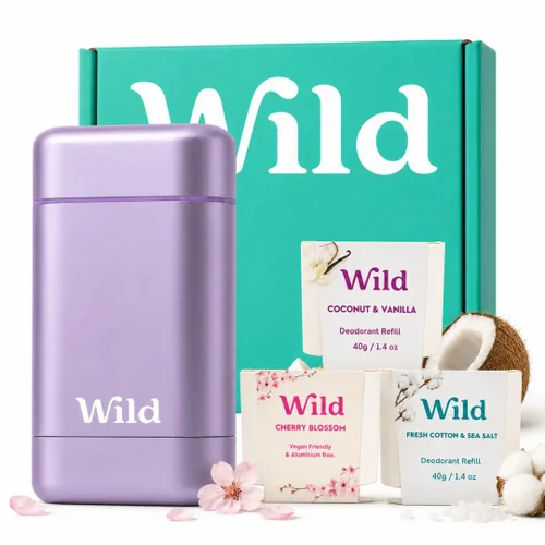 Miniatura 10 de Wild - Estuche Aqua con paquete variado de recarga - Desodorante recargable - Sin aluminio - Incluye fragancias de algodón fresco y sal marina, flor
