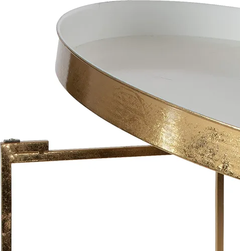 Miniatura 7 de Kate and Laurel Celia - Mesa de centro redonda de metal moderno con glamour, 28.25" x 28.25" x 19", blanco y hoja de oro, mesa de acento elegante