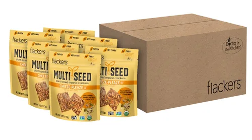 Miniatura 22 de Flackers Galletas de Multi-Semillas Cheeze-Pleaze Orgánicas, Paquete de 1 de 4 onzas, Sin Gluten, Sin GMO, Veganas, Botana Keto, 8g de Fibra, 3g
