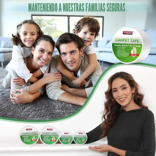 Miniatura 8 de YYXLIFE - Cinta adhesiva de doble cara extraíble para alfombras - Cinta adhesiva para alfombras para suelos de madera dura, cinta antideslizante