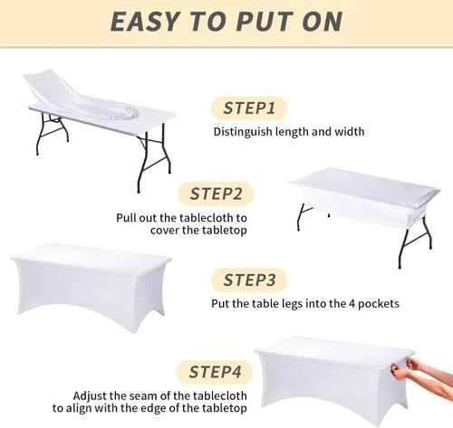 Miniatura 4 de Fixwal Paquete de 10 Cubiertas de Mesa de Spandex de 6 Pies para Mesas de 6 Pies, Mantel Rectangular Elástico Ajustado, Cubierta de Mesa de Patio